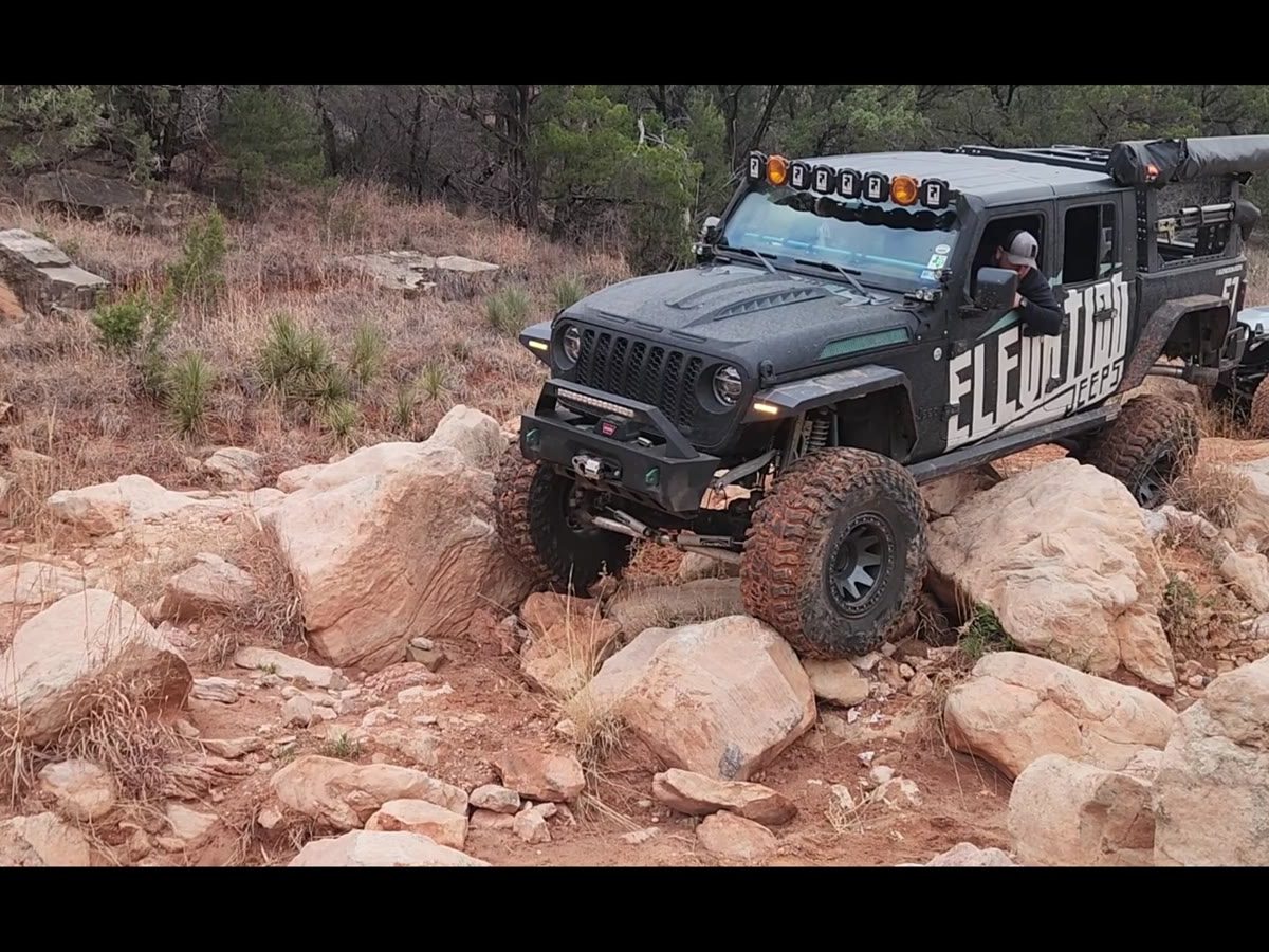 A Jeep out on a rocky trail