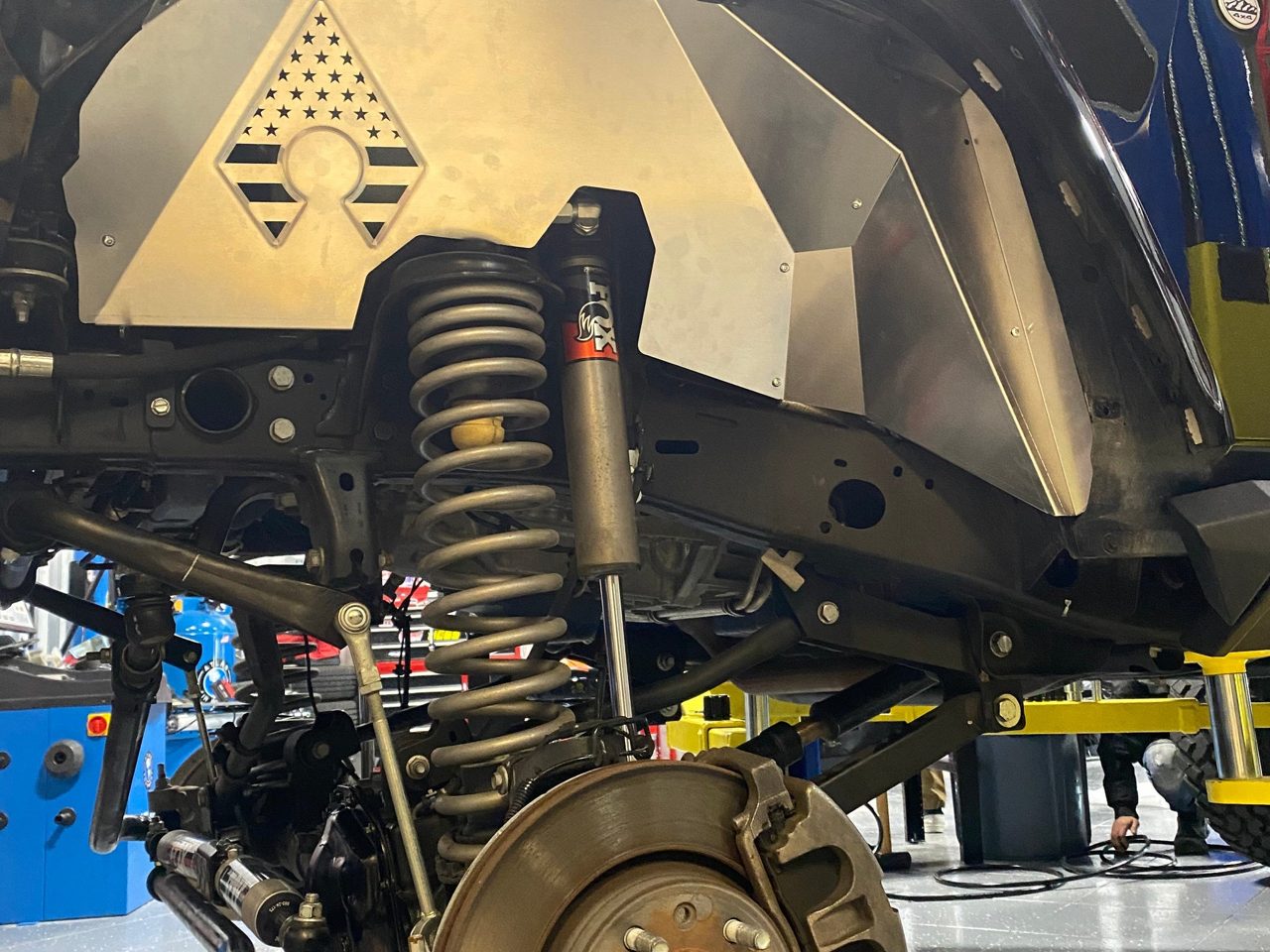 Underbody suspension work on the lift