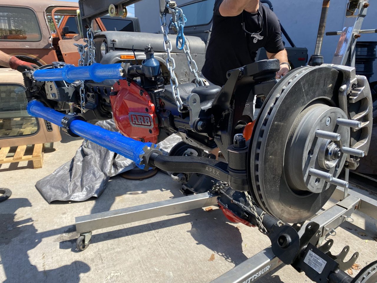 Front axle and suspension work on the lift